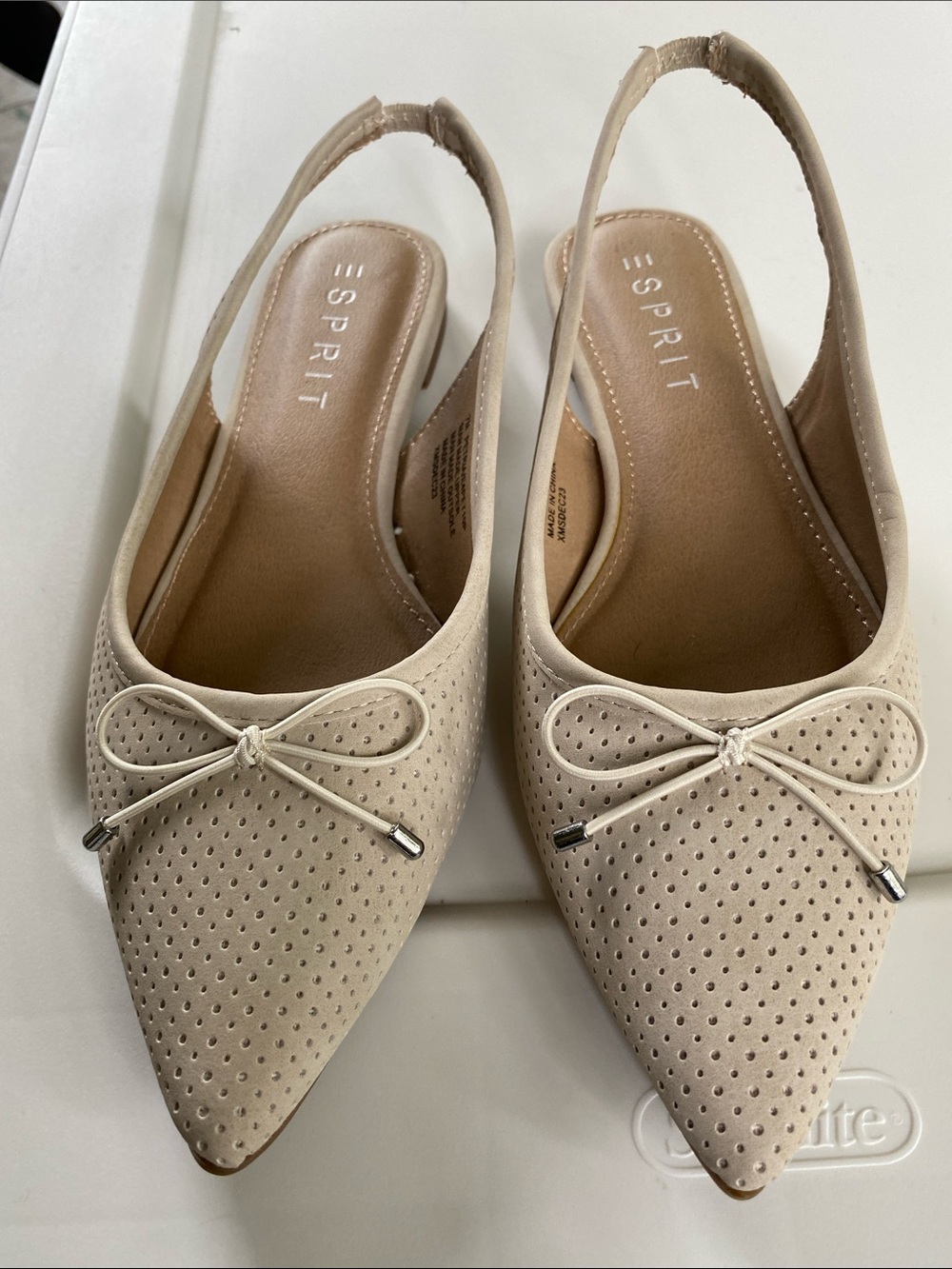 Esprit Women's Nude Pointed Slingback Flats with Bow
